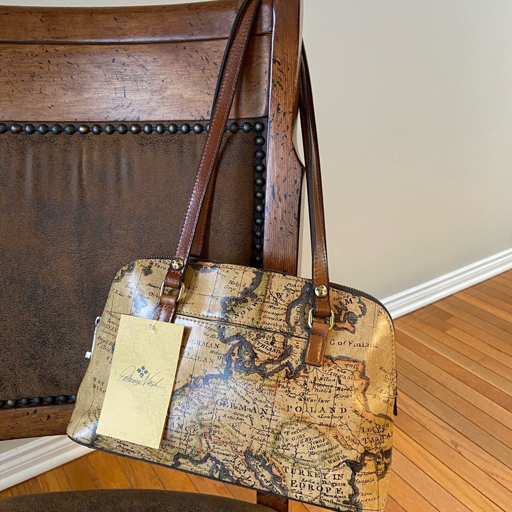 Patricia Nash Sophie satchel shoulder bag. Brown Map Print Women's Bag